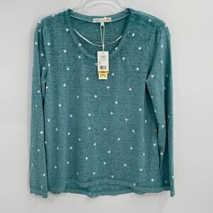 New C&C CALIFORNIA Womens Long Sleeve Shirt Size S Lightweight Heart Print Top